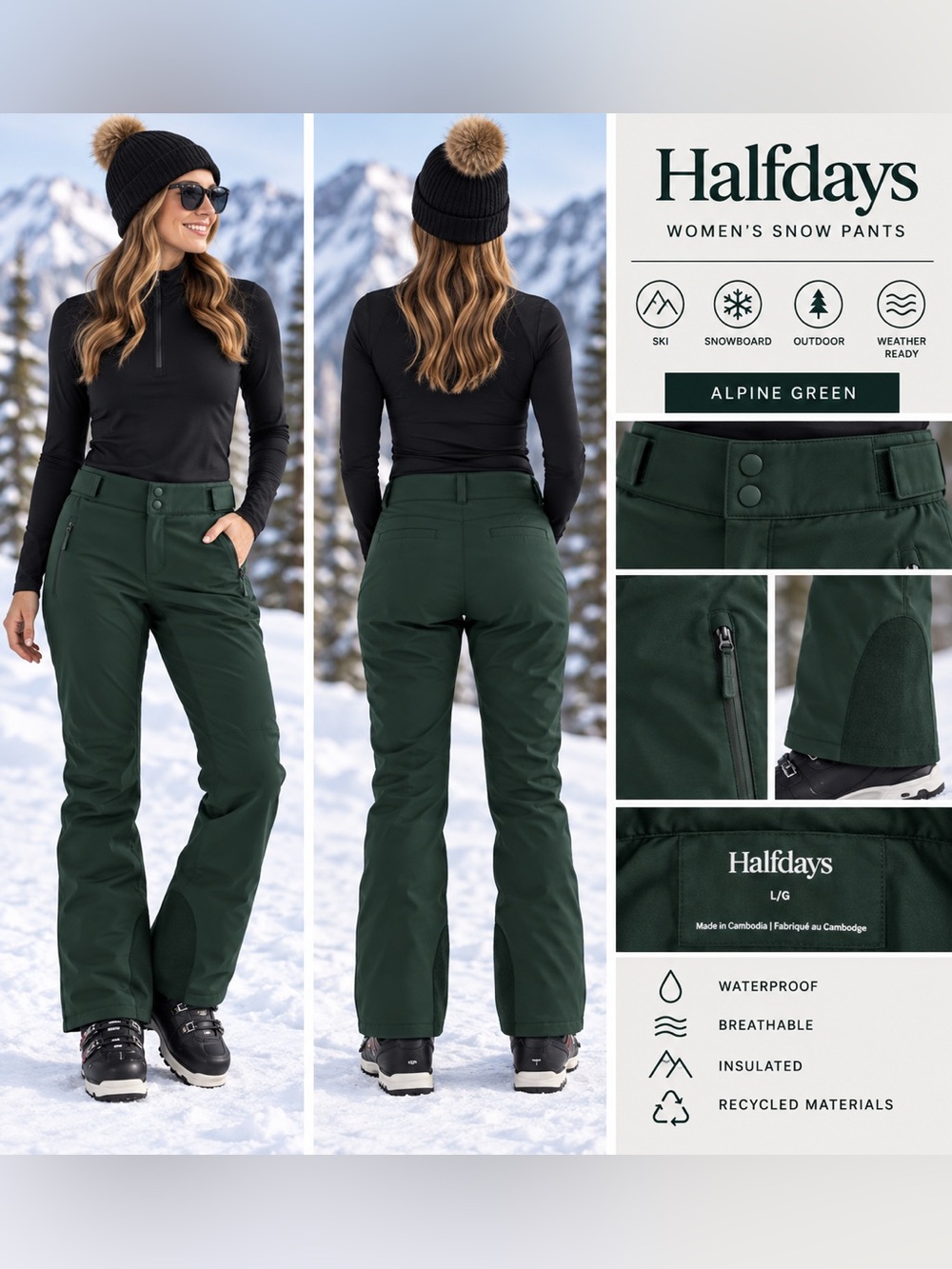 Halfdays Insulated Ski Pants in Alpine Green L